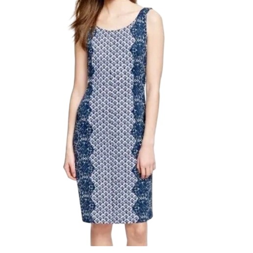 Tory Burch Womens Xs Blue White Sleeveless Porter Shift Dress